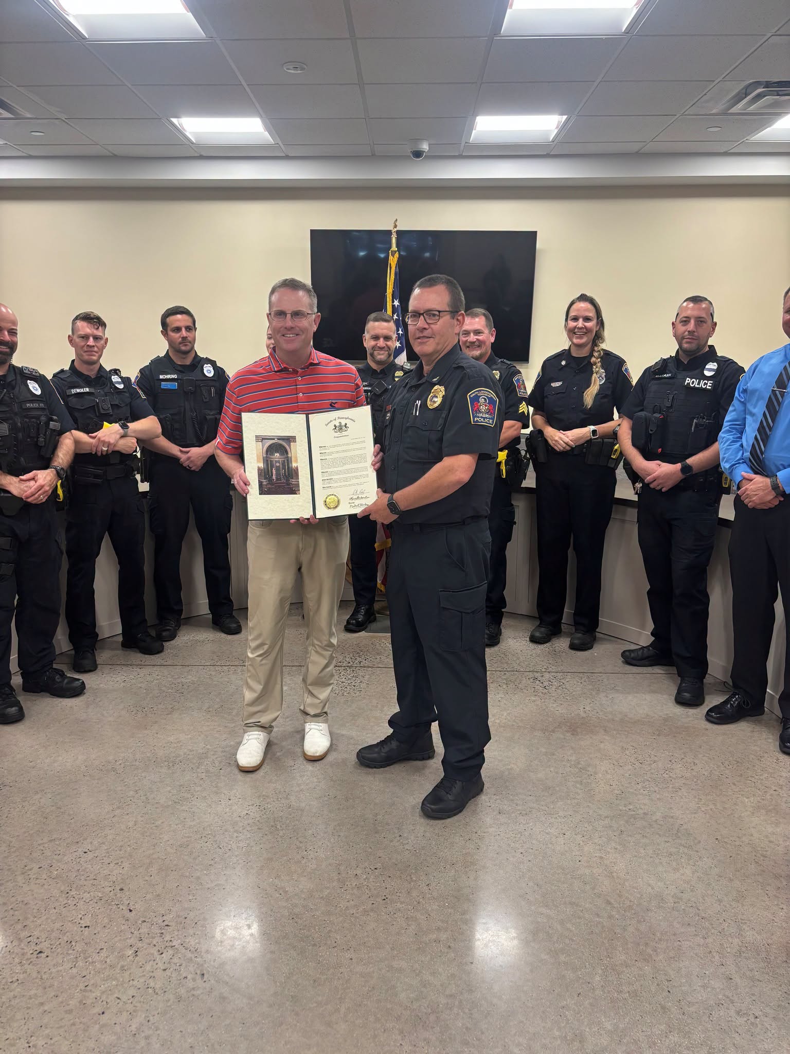 Photo of Sen. Gebhard with Chief William Reigle